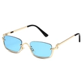 Fashionable rectangle metal sunglasses with gold frame and light blue lenses for unisex - Gold Frame Blue Lenses