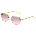 Rimless geometric sunglasses with purple gradient lenses and slim golden metal frames - Gold Frame Grey Pink Lens