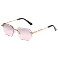 Polygonal rimless sunglasses featuring gradient pink lenses and gold metal temples - Gold Frame Grey Pink Lens