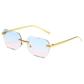 Frameless square sunglasses with gold metal temples and blue-to-pink gradient lenses - Gold Frame Blue to Pink Gradient