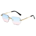 Chic rimless polygon sunglasses with blue and pink gradient lenses and gold metal frames - Gold Frame Blue to Pink Gradient