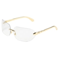 Oversized randloze zonnebril met goudkleurige metalen pootjes en slangenpatroon details - Gouden Frame Heldere Lenzen