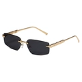 Frameless rectangular sunglasses with gold spiked metal temples and dark grey lenses - Gold Frame Grey Lens