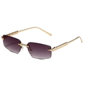 Modern rimless rectangular sunglasses with gold rivet temples and purple gradient lenses - Gold Frame Double Grey