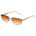 Frameless square sunglasses with brown gradient lenses and golden metal temples - Gold Frame Double Tea