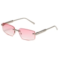 Rimless pink gradient sunglasses with silver studded temples for a trendy Y2K aesthetic - Silver Frame Pink Gradient