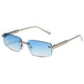 Frameless square sunglasses with blue gradient lenses and silver rivet metal temples - Silver Frame Blue Gradient