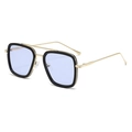 Gafas de sol cuadradas polarizadas con montura metálica dorada y lentes azul claro - Montura Dorada Borde Negro Lentes Azules