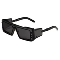 Steampunk black rectangle sunglasses with side shields and cyberpunk layered frame design - Black Frame Grey Lens