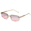 Rimless rectangle sunglasses with gold studded temples and purple pink gradient lenses - Gold Frame Grey Pink Lens