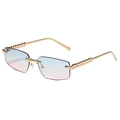 Rimless sunglasses with gold metal frame featuring blue to pink gradient lenses and spikes - Gold Frame Blue to Pink Gradient