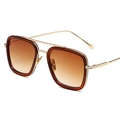 Gafas de sol polarizadas cuadradas clásicas con montura de ámbar y lentes degradadas - Montura Dorada Borde Café Lentes Degradado Marrón