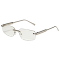 Silver rimless rectangular glasses with punk style spiked metal rivets on the temples - Silver Frame Clear Lens