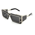 Gafas de sol steampunk con montura de metal plateado y lentes rectangulares gris oscuro - Montura Plateada Lente Gris
