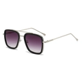 Square aviator polarized sunglasses with silver frames and purple gradient lenses - Silver Frame Black Rim Gradient Grey Lens [Polarized]