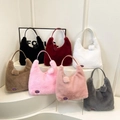 Faux fur handbag collection in seven colors with leather handles and plush pom poms - Dusty Rose