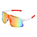 White frame sports sunglasses with rainbow gradient lens and red rubber tips for cycling - White Frame Red Mirrored Lens