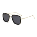 Classic black square polarized sunglasses with gold metal temples for men and women - Gold Frame Black Rim Grey Lens [Polarized]