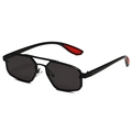 Lunettes de soleil polygonales à double pont avec monture noire et embouts rouges - Monture Noire Verres Gris