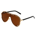 Übergroße einteilige Flieger-Sonnenbrille mit hohlem Goldmetallrahmen und Verlaufsgläsern - Goldener Rahmen Tee Gläser