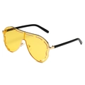 Oversized yellow lens shield sunglasses with cutout frame details and golden metal accents - Gold Frame Yellow Lenses