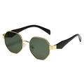 Occhiali da sole ottagonali in metallo dorato con lenti verde scuro e aste nere - Montatura Oro Lenti Verde Scuro