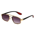 Lunettes de soleil polygonales en métal doré avec verres dégradés violets et noir - Monture Dorée Double Gris