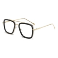 Men's retro polarized square sunglasses with black frame and golden double bridge - Gold Frame Black Rim Clear Lens