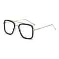 Classic silver metal frame polarized sunglasses with vintage square black border - Silver Frame Black Rim Clear Lens