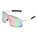 White frame sports cycling sunglasses with iridescent polarized lenses and black temples - White Frame Pink Mirror Lens