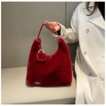 Plush red faux fur crossbody bag with matching fur ball pendant and sturdy PU handles - Burgundy
