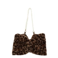 Borsa a mano leopardata in ecopelliccia con fiocco e manico in eleganti perle bianche - Stampa leopardata