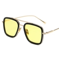 Retro square polarized sunglasses for men featuring a gold frame and yellow lenses - Gold Frame Black Rim Yellow Lens