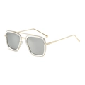 Polarized sunglasses with gold double-bridge square metal frame and grey tinted lenses - Gold Frame White Mirror Lens