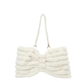 Borsa a tracolla in ecopelliccia bianca con fiocco e catena di perle eleganti - Bianco