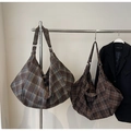 Bolso hobo a cuadros marrones con hebilla metálica y gran capacidad en tejido de lana - Marrón