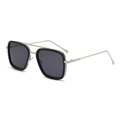 Polarized square aviator sunglasses for men with silver metal double bridge frames - Silver Frame Black Rim Grey Lens