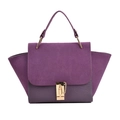 Borsa a tracolla viola scuro con trama a coccodrillo e cuciture in pelle scamosciata - Viola