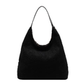 Versatile black teddy faux fur shoulder bag with leather strap for women - Black