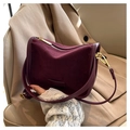 Elegant burgundy matte suede handbag with gold hardware and stitching details - Burgundy