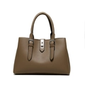 Three-piece set dark khaki tote bag with lychee grain leather and silver turn-lock - Khaki