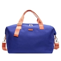 Reisetasche aus dunkelblauem Canvas mit orangen Tragegriffen und Schultergurt - Blau