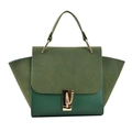 Borsa a mano verde foresta in rilievo coccodrillo con patta in pelle scamosciata - Verde