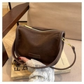 Vintage brown suede crossbody bag with gold hardware and curved zip closure design - Black