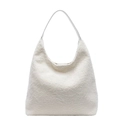 Chic beige faux shearling hobo tote bag with a soft plush texture and leather shoulder strap - Off White