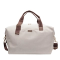 Reisetasche aus cremefarbenem Canvas mit dunkelbraunen Gurten und Schulterriemen - Weiß