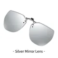 Polarized polygon sunglasses clip-on with silver mirrored lens for myopia glasses - Silver Mirrored (Polarized)