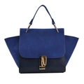 Borsa in pelle scamosciata blu navy e finto coccodrillo nero con fibbia dorata e catena - Blu