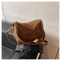 Brown suede and leather crossbody bag with adjustable strap and golden metal hardware - Coffee