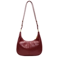 Bolso de hombro vintage burdeos minimalista en cuero brillante con correas dobles - Rojo